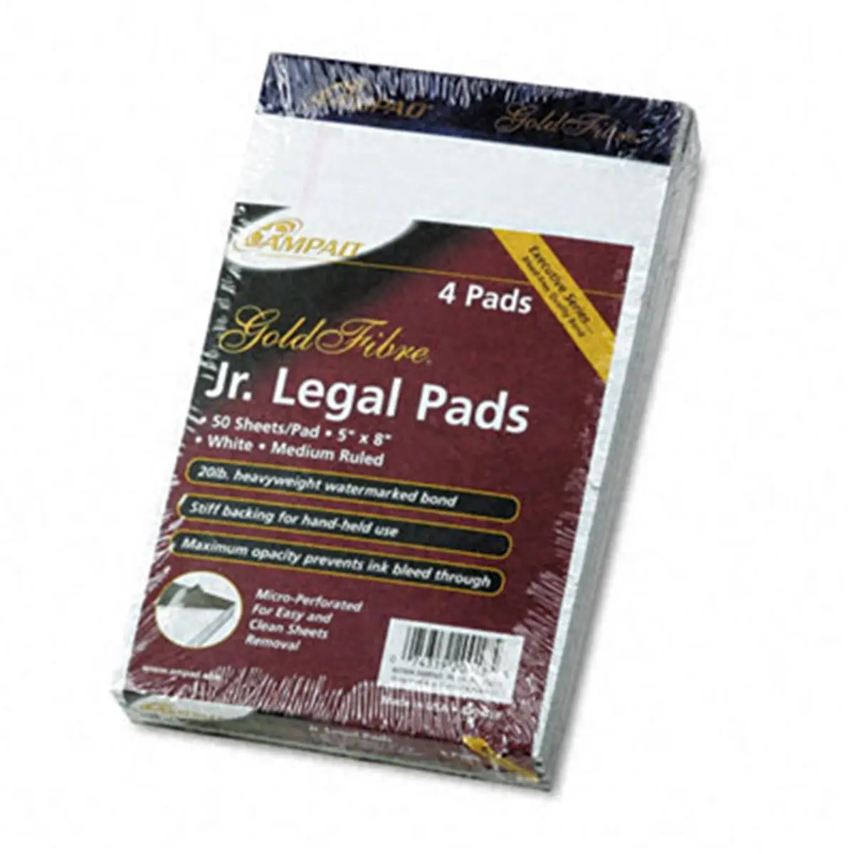 Ampad Gold Fibre Ruled Pads Jr. Legal Rule 5 x 8 White Four 50-Sheet Pads/pk