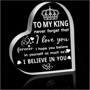 Valentines Day Gifts for Him Boyfriend, Men, Husband – I Love You Heart Shaped Acrylic Block Keepsake for Men – Romantic Anniversary, Birthday, Valentine’s Day Gifts for Him(4x4x0.6in)