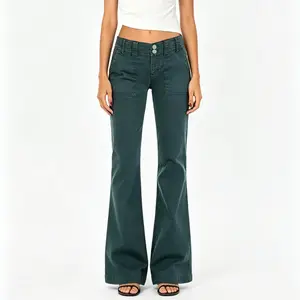Women's Mid-Waisted Straight Leg Loose Stretchy Lightweight Tummy Control Trendy Mother Jeans with Button Closure, Womenswear Bottom