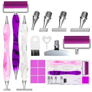 ZYNYXY 17PCS Ergonomic Diamond Art Pen Kits, with Multifunctional Metal Stainless Steel Screw Thin 1, 3, 6, 9, Tips, Correction Placers Roller Accessories(C-Purple + Pink + White + 5 PCS Tips)