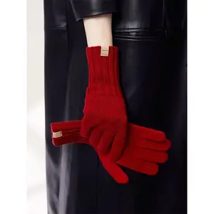 100% Pure Wool Cashmere Gloves, Winter Women's Solid Color Versatile Riding Warm Knitted Touchscreen Gloves