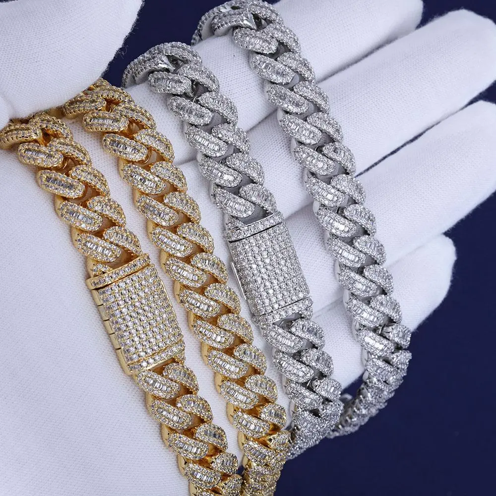 12mm VVS Moissanite Cuban Bracelets Link Chain 925 Sterling Silver VVS Diamond Bling Iced Out Women Two Stone Bracelet