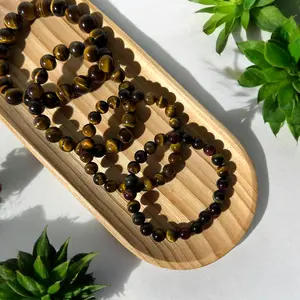Tiger's Eye Beaded Bracelets - Unisex Handcrafted with High-Quality Yellow Tiger’s Eye Beads, Durable Elastic Band, Natural Crystal Accessory