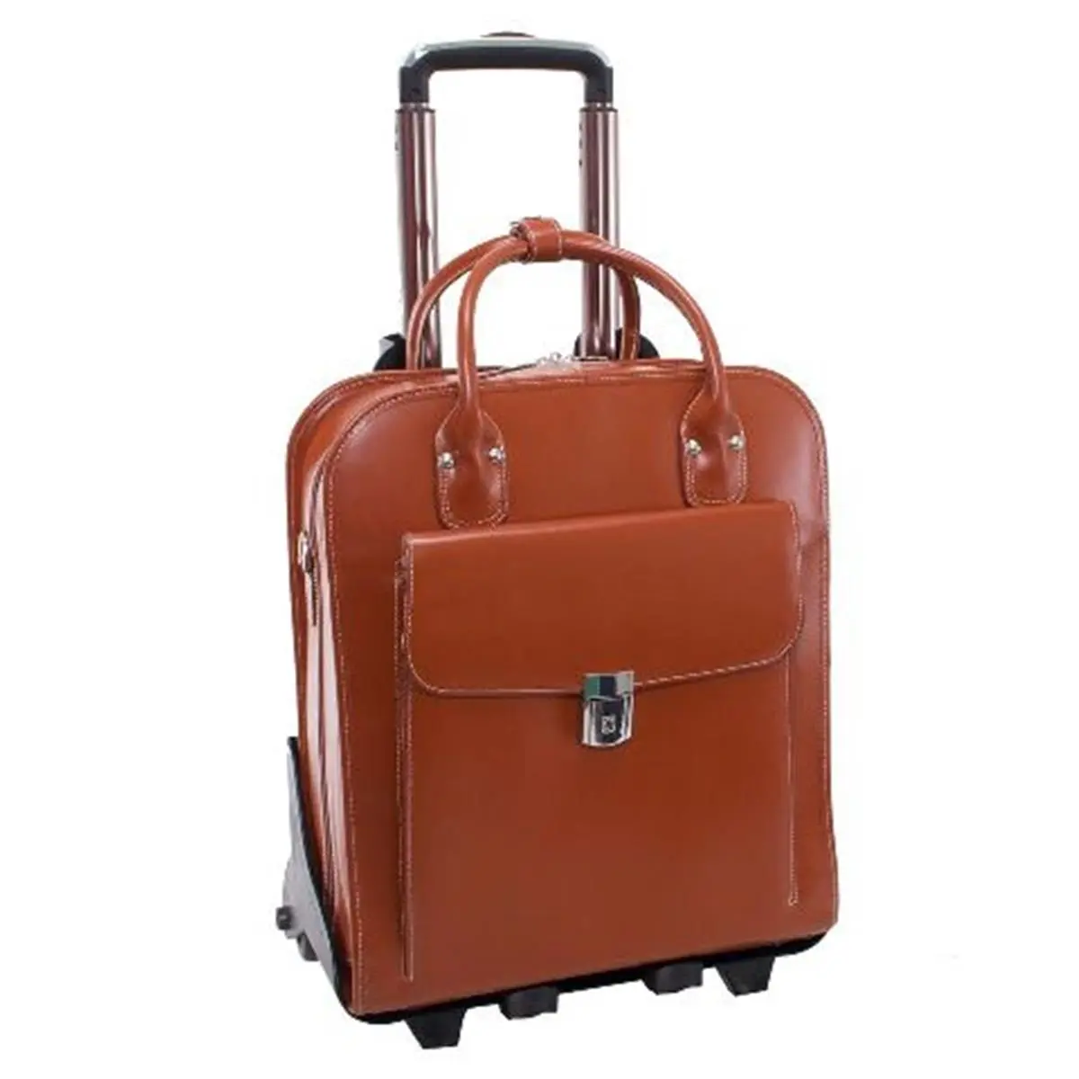 McKleinUSA 212 MAIN La Grange Leather Vertical Detachable Wheeled Briefcase - 15.6 in. Laptop Compartment, Brown, 14x6x16.5 in., Detachable Shoulder Strap, Secure Clasp & Key Lock, Zip, Multi-Compartment Men's Luggage, Secure Clasp And Key Lock, Laptop Ac