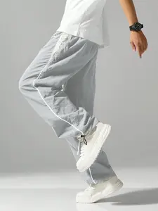 Men's Drawstring Sport Pants, Patchwork Design, Comfortable Casual Pants, Suitable for Daily Wear and Outdoor Activities, Athleisure Pants