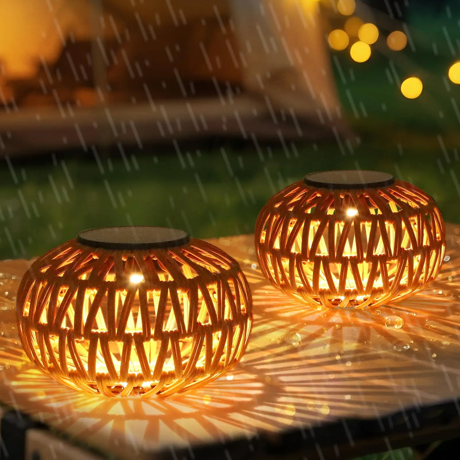 2 Pack Solar Lanterns Outdoor Waterproof, Outdoor Table Lamp Decor, Rattan Solar Lights Decorative, Small Tabletop Lantern Gifts for Mom, Grandma, Lantern Lights Outside for Garden, Yard, Steps lighting