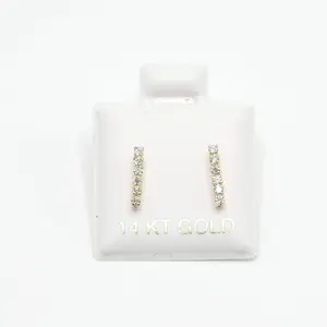 14K Gold CZ Bar Stud Earrings Simple Danity & Elegant Design for Everyday Wear