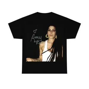 Women's Cotton Short-Sleeve Round Neck Fitted Casual Top - Amy Winehouse Back To Black Soul Jazz Retro Print Graphic Shirt