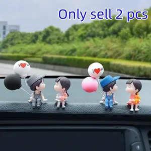 Cute Couple Car Decor Set, Car Accessory, Cartoon Action Figure Statues, Balloon Accessories, Girl Gift, Cake Decoration, 2 Piece