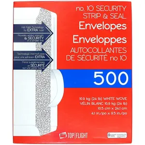PSTF10NWT #10 Envelopes Strip & Seal Security Tinted White Paper 24 lb 500 Count