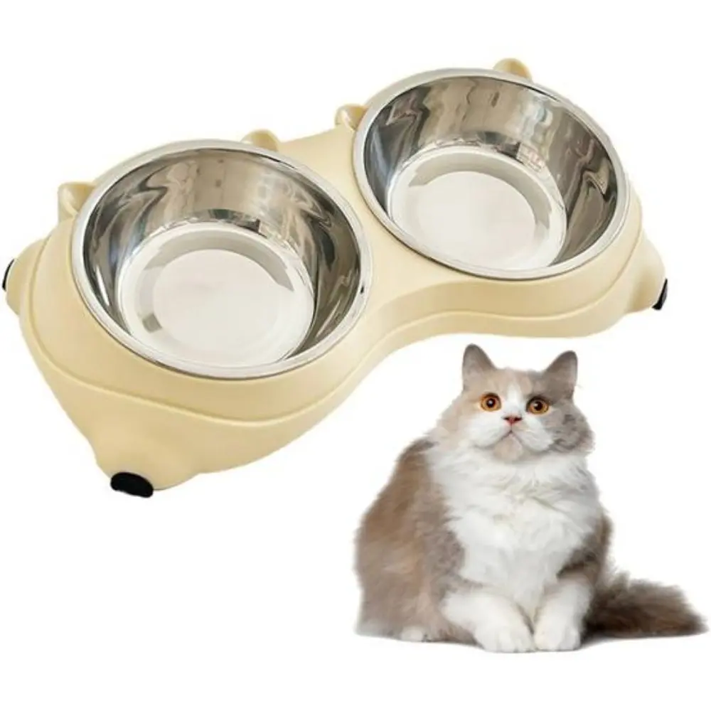 1pc Cute Shape  Pet Bowls, Removable Stainless Steel Cat Food Water Bowl, Anti-Slip  TiltedFeeding Dish for Kitten Puppy Small Dogs, Easy Clean Washable, Non-Skid Base Pet Dinner Bowl, Indoor Daily Pet Feeding Supplies
