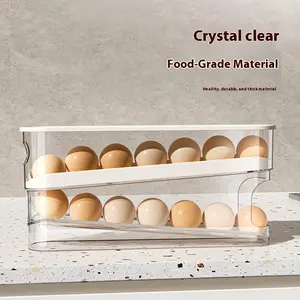 Automatic Rolling Egg Holder for Refrigerator Side Door 2 Layer Egg Storage Box Transparent Large Capacity Space Saving Egg Organizer Durable BPA Free Kitchen Storage