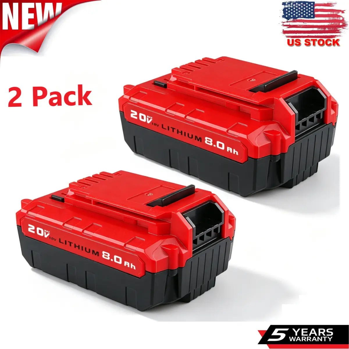 2Pack 8.0Ah Lithium Ion Replacement Battery for Porter Cable 20V Max (18V) Cordless Power Tools, Compatible with PCC685L PPL1810