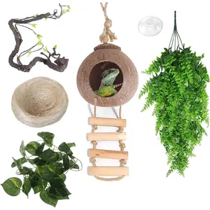 Gecko Coco Den Reptile Hideouts,  Coconut Husk Hut for Leopard Gecko, Sturdy  , Climbing Porch, Hiding, Sleeping & Breeding Pad