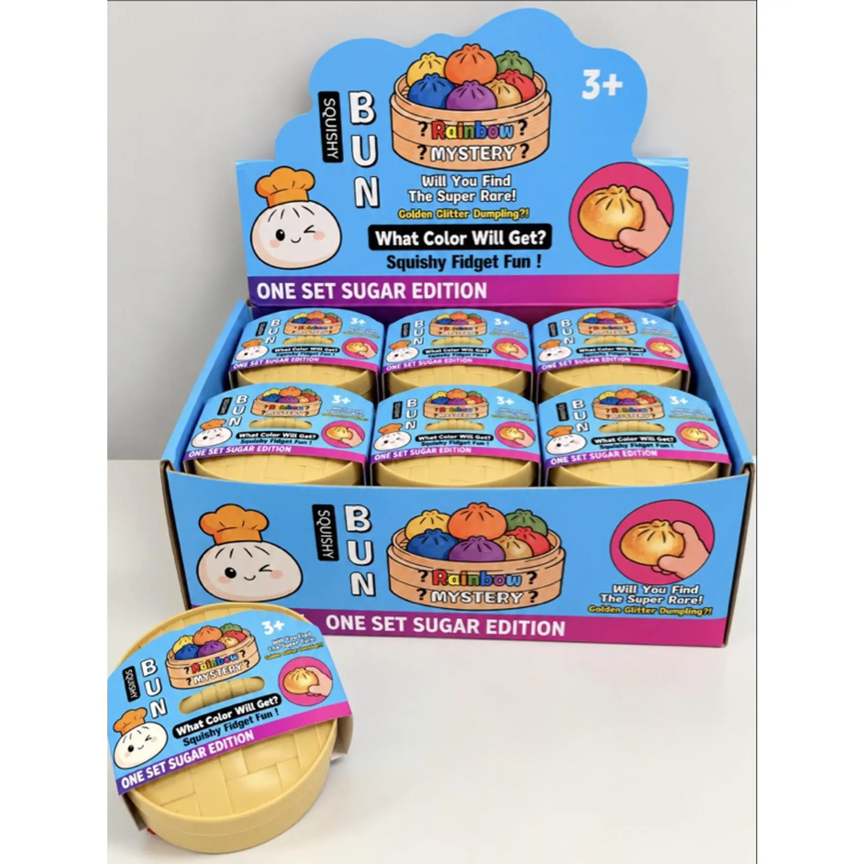 Rainbow Mystery Squishy Dumpling - 1-Set Sugar Edition Stress Relief Fidget Toy for Kids Ages 3+ with Surprise Color Inside