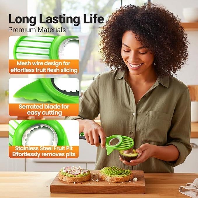 3-in-1 Avocado Tool Split Pit Slice Mess-Free Prep Kitchen Use