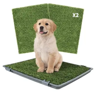 Reusable Dog Grass Pad with Tray: 2-Pack Replaceable Artificial Grass, Quick Absorbent Indoor Portable Dog Patio Potty for Small, Medium, and Large Dogs - 22"x18" GREY Tray, Washable Pee Pad