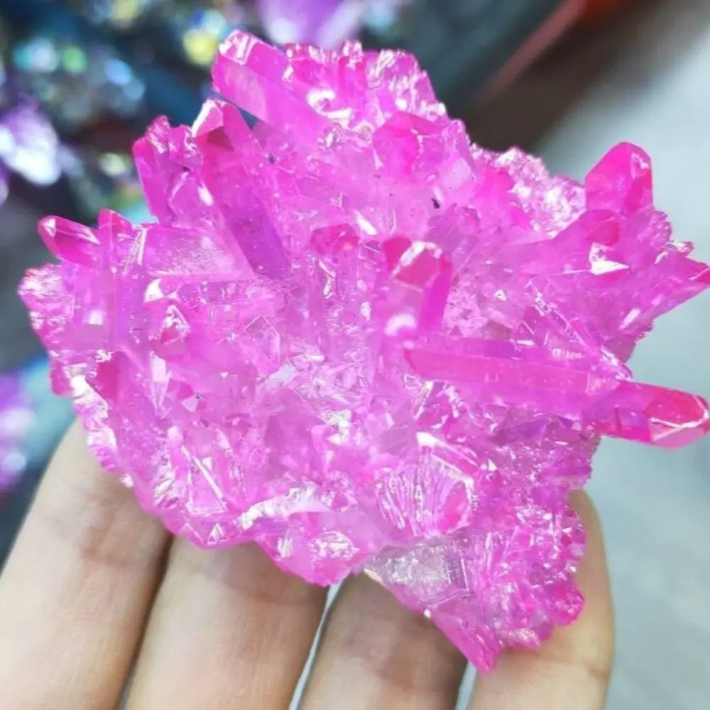 Natural Pink Aura Quartz Crystal Cluster