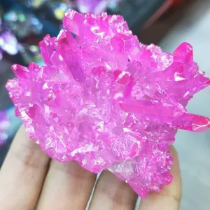 Natural Pink Aura Quartz Crystal Cluster