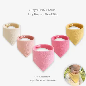 5-Pack Four-Layer Cotton Triangle Bibs, Feeding Bibs, Simple Solid Color, Adjustable Snap Closure, Soft Absorbent, Baby Teething, Spilling Milk