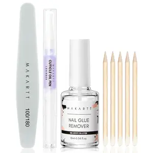 Makartt Nail Glue Remover Kit, for Press on Nails, 10ML Glue Off, 100/180 Grit Nail File Buffer, 5ML Cuticle Oil, All in One Press On Nails Remover and Nail Care Kit Brush Gel