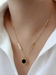 Elegant Women's Necklace with Roman Numeral Pendant, Stainless Steel Chain, Fashionable Daily Wear Jewelry Gift, Dainty Layering Jewelry