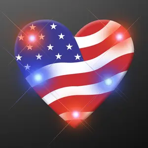 Light Up Heart of America Flashing Blinking LED Body Light Lapel Pins (25-Pack)