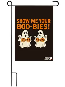 Funny Halloween Garden Flag 12x18 Double Sided – Show Me Your Boo-Bies Ghost Yard Flag, Outdoor Decoration Banner Spooky Camping Decor Slogan pumpkin