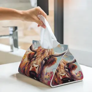 1pcs Highland cow PU leather tissue box cover, rectangular tissue box cover, tissue box holder, Bathroom accessory, Bathroom Organization, for bathroom, car, bedroom use