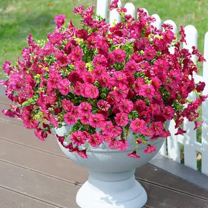 Artificial Flowers Fake Plants for Outdoors Decoration, 12 Bundles Silk Morning with Eucalyptus Realistic UV Resistant Fuchsia Faux Flowers for Outside Planter Yard Home Indoor Urn