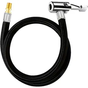 Universal 50.8cm Braided Hose Inflator Pump with Presta and Schrader Valves, Air Compressor Compatible, No Battery Needed