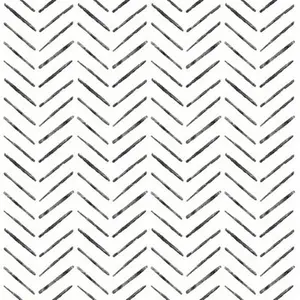 NuWallpaper Black Chevron 216"x20.5" Peel and Stick Wallpaper Geometric, Black