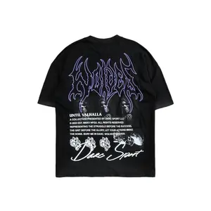 DARC SPORT American Style Dark Skull Print Loose Fit Off-Shoulder T-Shirt Unisex Gym Shirts Workout Tops