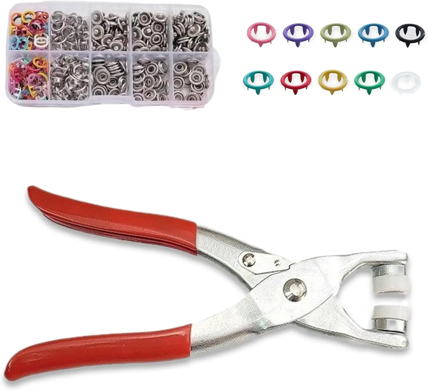 Including 100pcs Invisible Colored Metal Buckle & 1 Count Manual Pressure Pliers,Household Sewing Accessories for DIY Handicraft Clothing & Hat,Buttons & Pliers Tool Kit,Seamless Stitching Sewing Kit Tools,Sewing Supplies Crafts.