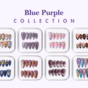 NailPhoria BLUE PURPLE Collection - Handmade Press-On Nails | Reusable, Salon-Quality, Long-Lasting, Glossy Design