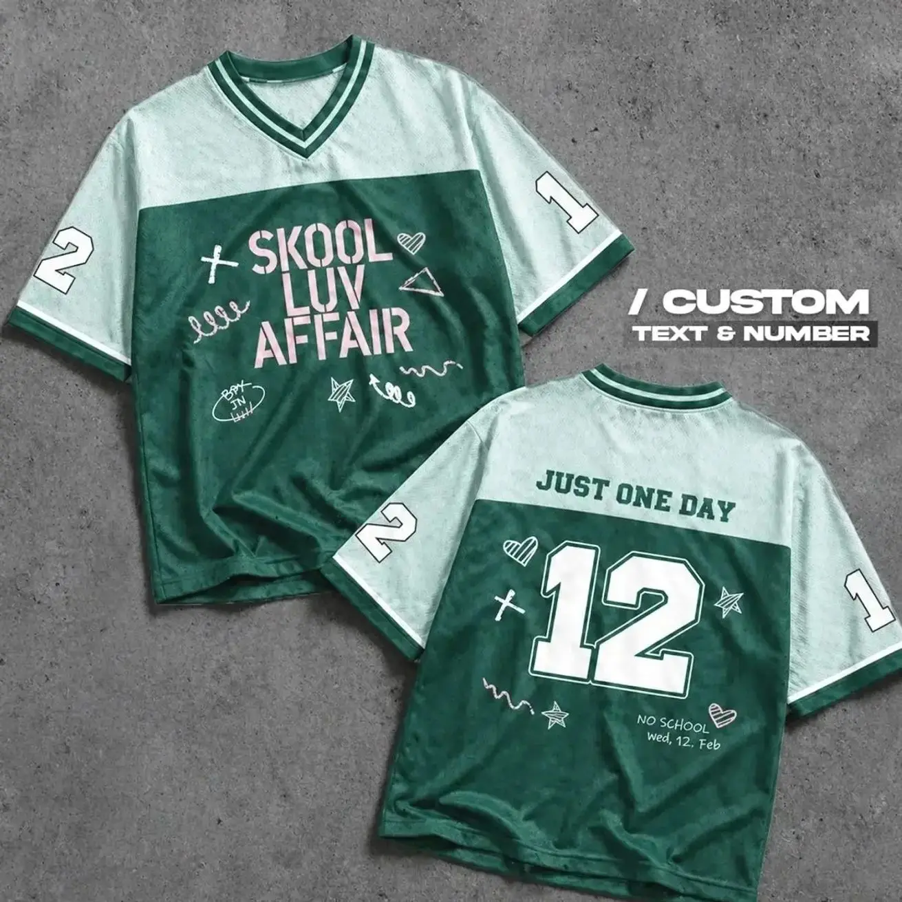 Kpop Bangtan Skool Luv Affair Football Mesh Jersey Shirt, Jimin Just One Day Concert Outfit for Army, Retro Green V-Neck Sporty Streetwear Tee Gift HNX