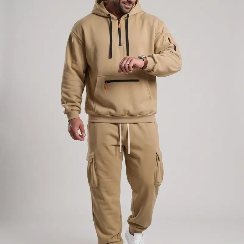 KZZ Men's 2-Piece Activewear Set — Ultrasoft Heavyweight Fleece-Lined Long Sleeve Jacket, Loose-Fit Multi-Pocket Pants, Comfortable Autumn & Winter, Work-to-Casual Mens 2-Piece Outfit, Everyday Wear, Available in 10 Colors
