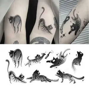 BAGHPBM X-ray-transparent Black Cat Temporary Tattoos High-quality Cute Cartoon Juice-themed Waterproof Long-lasting Non-reflective Fake Tattoos