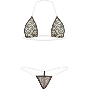 Oneheekini Women Sexy Leopard Mini Micro Bikini g String Sheer Bathing Suit Set…