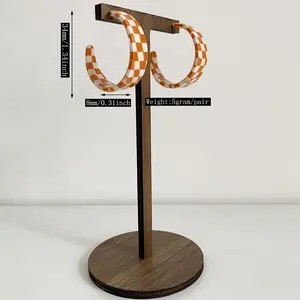 Unique Lightweight Minimalist 70s 80s 90s Vintage C Shaped Acrylic Resin Dangle Drop Earrings Fashion Geometric Black White Grid Hoop Earrings for Women Statement Jewelry Gifts