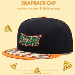 Cartoon Pizza Embroidery Flat Bill Hat, Hip Hop Snapback Hat for Men, Outdoor Sports, Dark Girl Design