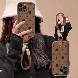 Heart Print Phone Case with Lanyard, Anti-Drop Creative Design, Fits iPhone 17/16/15 Series, Perfect Holiday Gift, Suitable for Various Scenarios