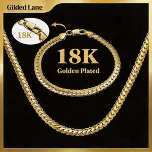 18K gold-plated Full-side  necklace and bracelet Vintage Feel Anti-Rust Technology Waterproof Sweatproof Perfect Christmas Gift for men and women Width 5mm, Length 20/22/24 inches