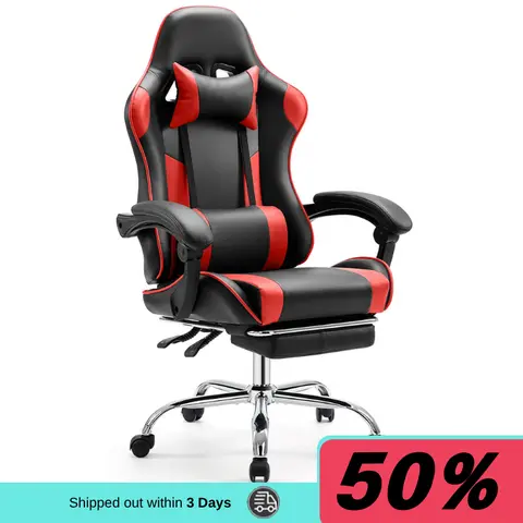 Recliner Gaming Chair - Ergonomic High-Back PU Leather Metal Swivel Office Chair with Gas Lift, Multi-Angle Adjustment, Headrest, Lumbar Support, Footrest, Wheels, Detailed Online Installation Video, for Computer Desk Use, Assembly Required