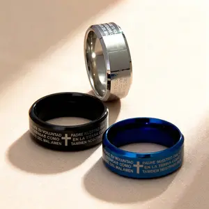 Spanish Scripture Cross Ring Prayer and Faith Jewelry Gift for Women and Men