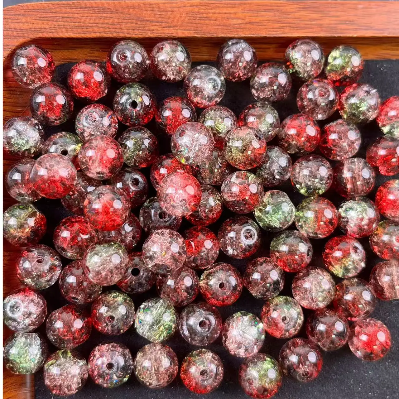 【DIY29】10mm Green-Red Crackle Bead 50ml