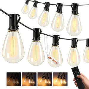 50FT Outdoor String Lights, 15m Waterproof Remote LED Patio Lights with 19+1 S11 Bulbs 10FT Extension Cable, Dimmable Outside Hanging Lights for House, Porch,Yard,Garden,Bistro, Gazebo lighting