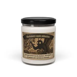 Mothman's Apple Abduction scented candle - Apple Spice Fragrance, Paranormal Home Decor, Gift for Cryptid Enthusiasts, Jar Candle
