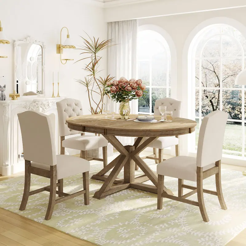 Retro Functional Extendable Dining Table with a 12" Leaf for Dining Room and Living Room (Oak Natural Wood + Off White) wayfair  furniture