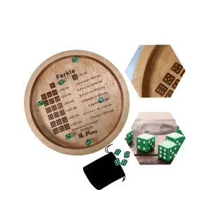 7 Inch Wooden Farkle Dice Rolling Tray with Dice Storage, Portable Board Game Accessory for Travel and Family Game Nights